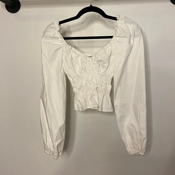 Reformation Fern Ruffled Gathered Stretch Organic Cotton Poplin Top - Picture 4 of 7